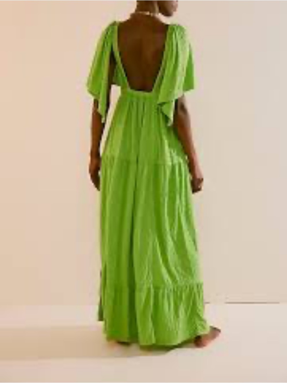 Free People Beach womans Lala Green V-Neck Flutter Sleeve Maxi Dress size L - Picture 2 of 2
